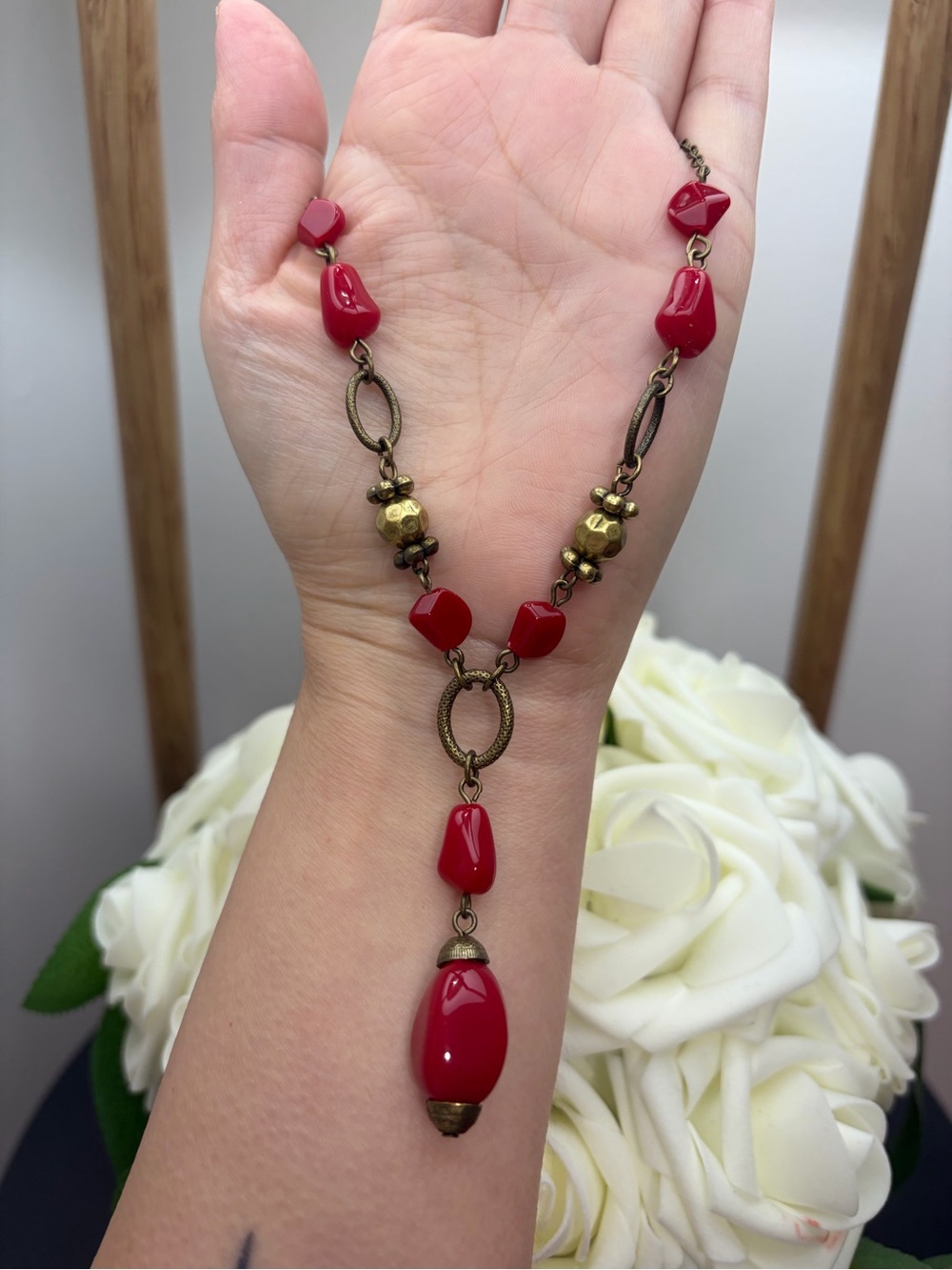 Red Bead Pendant Necklace - Women Jewelry
